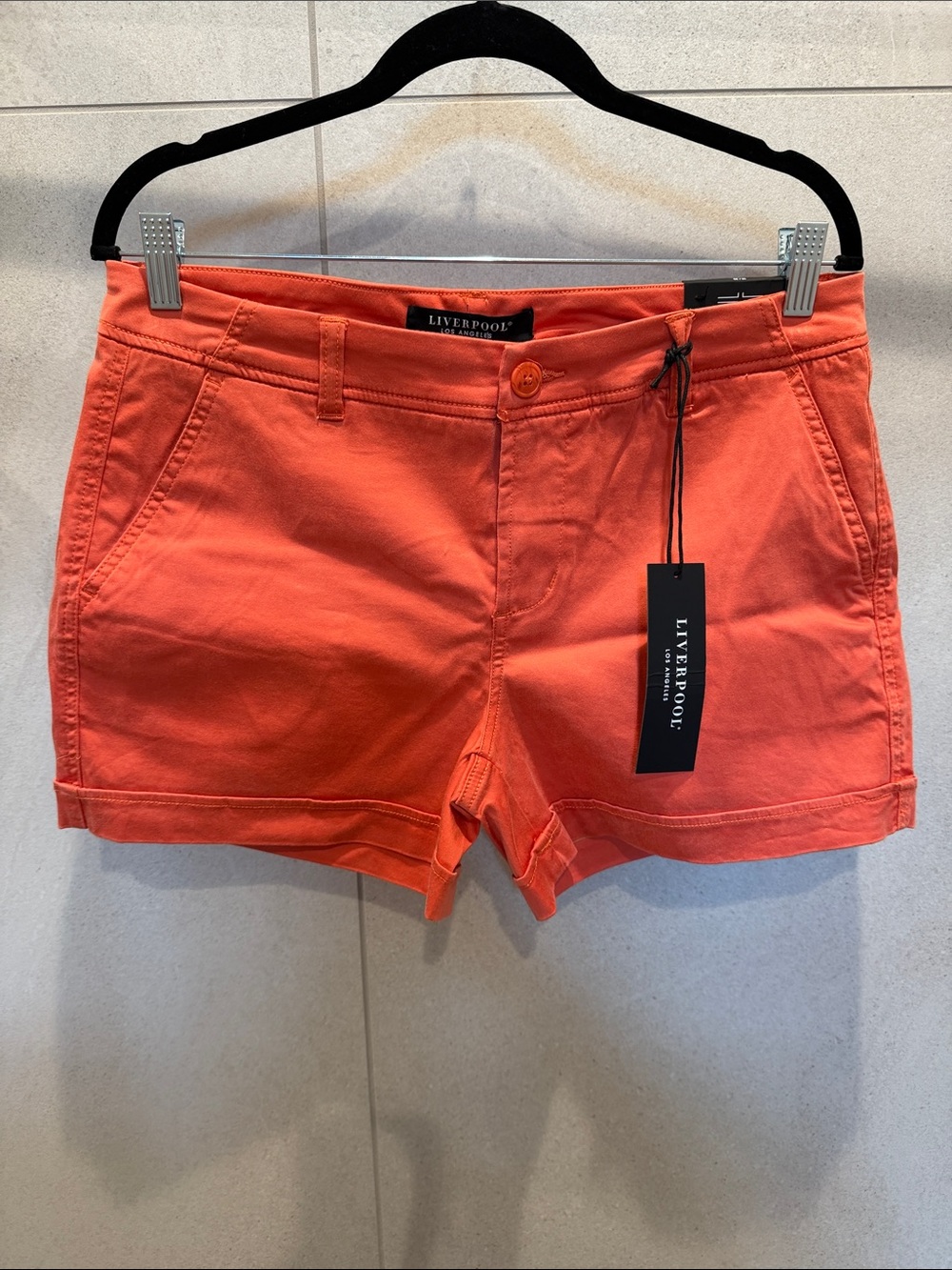 Liverpool Coral Orange Cotton Blend Shorts